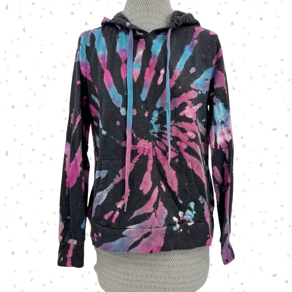 No Boundaries Tie Dye Hoodie Black Blue Pink Color Run Funky Festival Top Size M